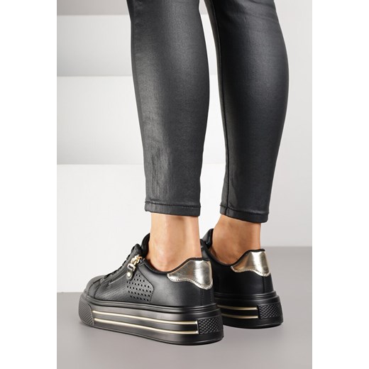 Czarne Sneakersy na Grubej Podeszwie z Perforacją i Suwakiem Giorinea 39 born2be.pl