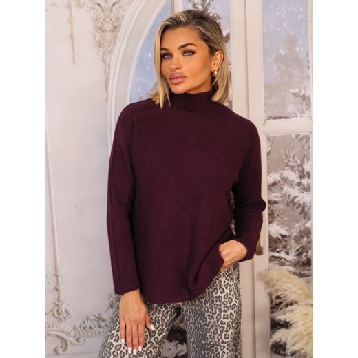 SWETER OVERSIZE Z PÓŁGOLFEM W PRĄŻKI- BORDOWY - id: 20553 - marki Olika - 187047781 SWETER OVERSIZE Z PÓŁGOLFEM W PRĄŻKI- BORDOWY ze sklepu olika.com.pl w kategorii Swetry damskie - zdjęcie 187047781
