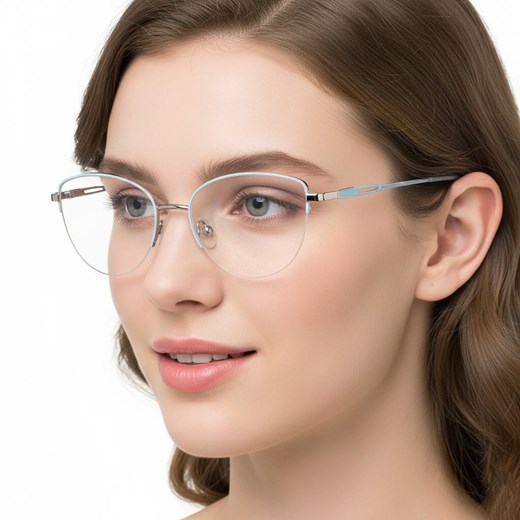 Damskie okulary żyłkowe zerówki oprawki korekcyjne kocie oczy Flex 898A srebrny/błękit ze sklepu Stylion w kategorii Okulary zerówki damskie - zdjęcie 187047820