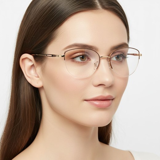 Damskie okulary żyłkowe zerówki oprawki korekcyjne kocie oczy Flex 898B złoty/brąz ze sklepu Stylion w kategorii Okulary zerówki damskie - zdjęcie 187047821
