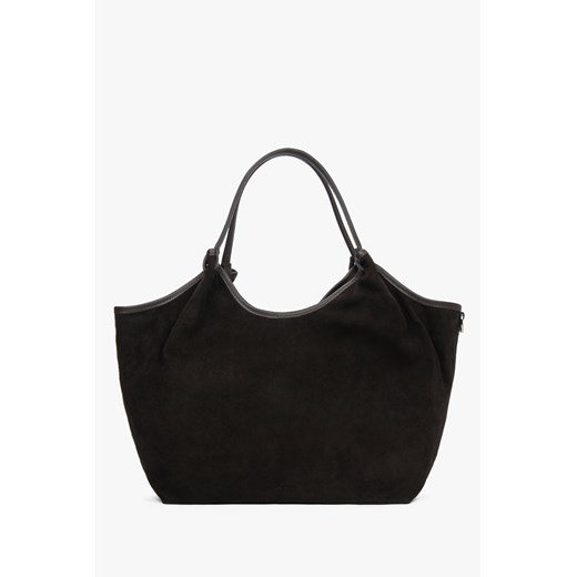 Estro: Ciemnobrązowa torebka damska typu shopper z włoskiego weluru naturalnego Premium - id: 15269564350812 - marki Estro - 187048334 Estro: Ciemnobrązowa torebka damska typu shopper z włoskiego weluru naturalnego Premium ze sklepu Estro w kategorii Torby Shopper bag - zdjęcie 187048334