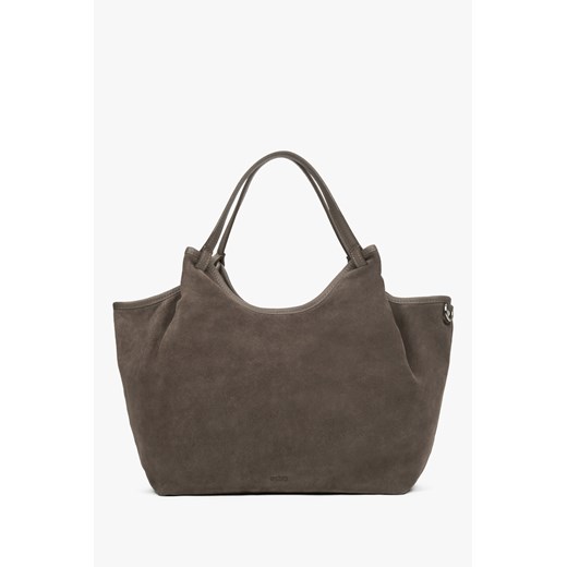 Estro: Ciemnoszara torebka damska typu shopper z włoskiego weluru naturalnego Premium - id: 15269567103324 - marki Estro - 187048343 Estro: Ciemnoszara torebka damska typu shopper z włoskiego weluru naturalnego Premium ze sklepu Estro w kategorii Torby Shopper bag - zdjęcie 187048343