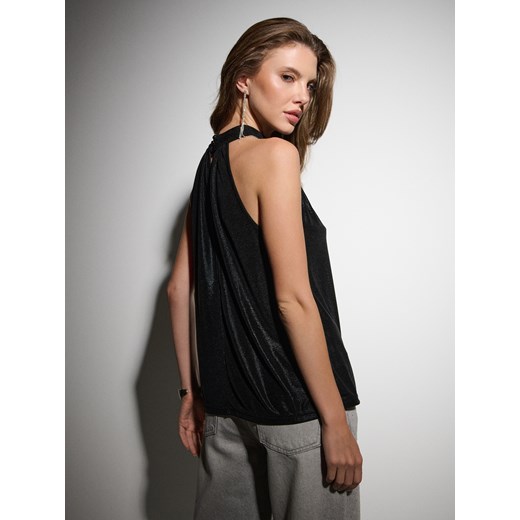 Sinsay - Gładki top z dekoltem halter - czarny Sinsay M Sinsay