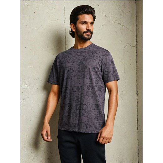 Sinsay - Bawełniana koszulka - fioletowy ze sklepu Sinsay w kategorii T-shirty męskie - zdjęcie 187049234