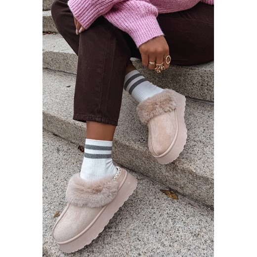 Damskie Śniegowce Z Haftem I Futerkiem Beżowe Querina ze sklepu ZAZOO w kategorii Śniegowce damskie - zdjęcie 187049473