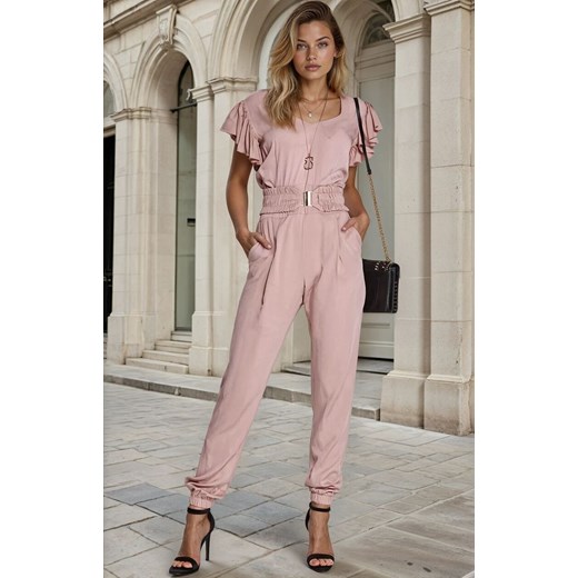 Damski kombinezon z falbankami M645, Kolor brudny róż, Rozmiar M, Makadamia ze sklepu Primodo w kategorii Kombinezony damskie - zdjęcie 187056662