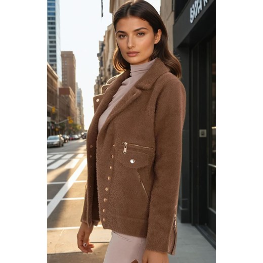 Brązowa kurtka z alpaki MBM-KR-250.77, Kolor brązowy, Rozmiar uniwersalny, FactoryPrice ze sklepu Primodo w kategorii Kurtki damskie - zdjęcie 187056664