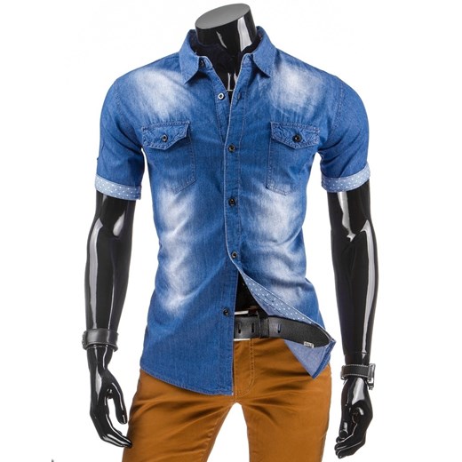 Koszula jeansowa z krótkim rękawem (kx0616) dstreet niebieski koszule