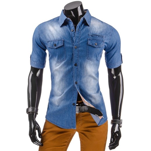 Koszula jeansowa z krótkim rękawem (kx0611) dstreet niebieski koszule