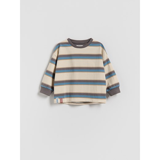 Reserved - Bawełniany longsleeve w paski - złamana biel ze sklepu Reserved w kategorii T-shirty chłopięce - zdjęcie 187189050