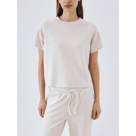 Reserved - T-shirt regular z dodatkiem modalu - beżowy Reserved XS wyprzedaż Reserved