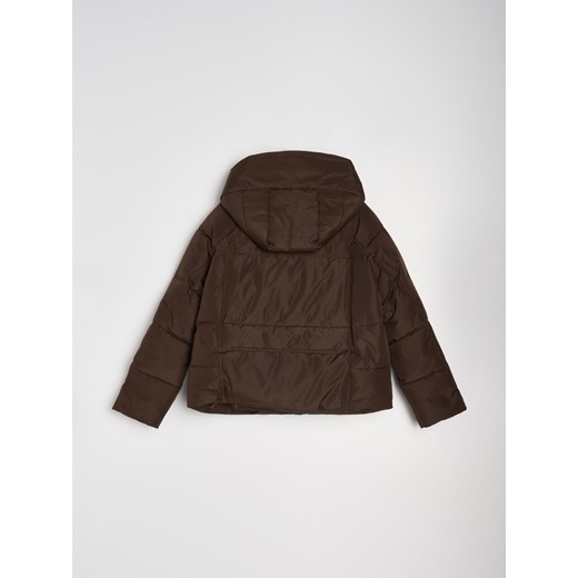 Sinsay - Pikowana kurtka puffer z kapturem - brązowy Sinsay S Sinsay