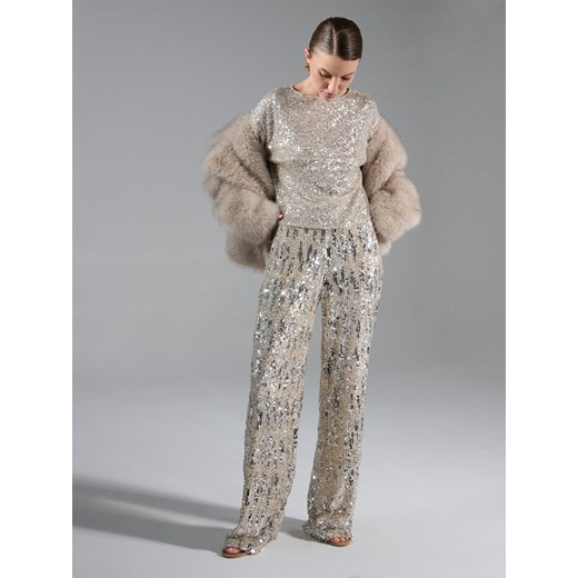 Sinsay - Cekinowa bluzka z krótkim rękawem - srebrny Sinsay XS Sinsay