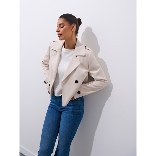 Mohito - Krótki kremowy trencz - kremowy ze sklepu Mohito w kategorii Kurtki damskie - zdjęcie 187191214