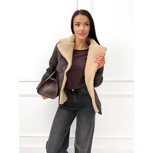 Czekoladowa Pikowana Kurtka z Misiem Modnakiecka.pl 40 ModnaKiecka.pl