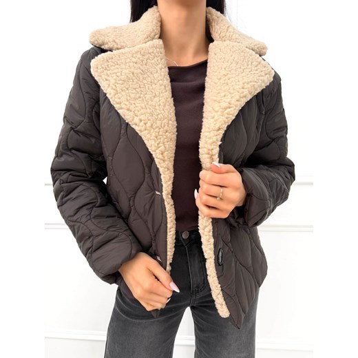 Czekoladowa Pikowana Kurtka z Misiem Modnakiecka.pl 44 ModnaKiecka.pl