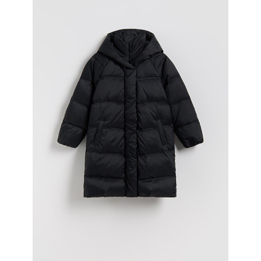 Reserved - Pikowany płaszcz z naturalnym puchem - czarny - id: 256EX-99X - marki Reserved - 187191430 Reserved - Pikowany płaszcz z naturalnym puchem - czarny ze sklepu Reserved w kategorii Płaszcze dziewczęce - zdjęcie 187191430