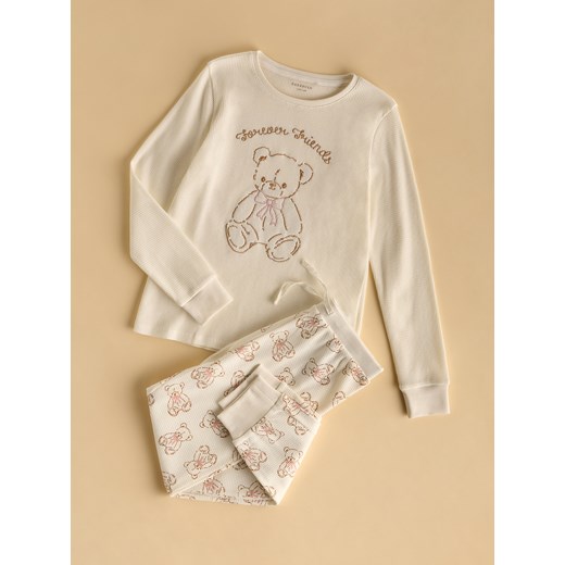 Reserved - Dwuczęściowa piżama z haftem - złamana biel ze sklepu Reserved w kategorii Piżamy dziecięce - zdjęcie 187191751