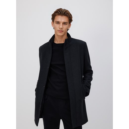 Reserved - Długi płaszcz z wełną - czarny ze sklepu Reserved w kategorii Płaszcze męskie - zdjęcie 187191781