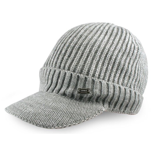 Ocieplana Czapka Dzianinowa z Daszkiem - Jarek - Popielata CPAJARdzianinaDASZEKpp ze sklepu JegoSzafa.pl w kategorii Czapki z daszkiem męskie - zdjęcie 187191871