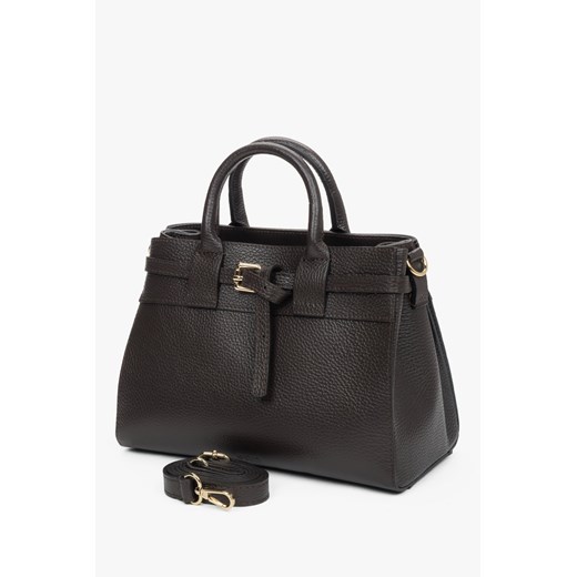 Estro: Mała ciemnobrązowa torebka damska typu kuferek z włoskiej skóry Estro One Size Estro