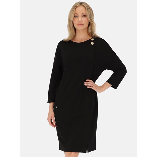 Czarna sukienka dzianinowa z ozdobnymi guzikami L’AF Rossi ze sklepu Eye For Fashion w kategorii Sukienki - zdjęcie 187195912