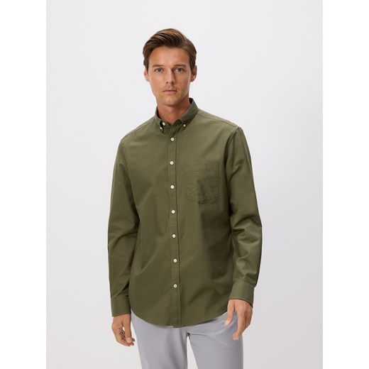 Reserved - Bawełniana koszula regular fit - ciemnozielony ze sklepu Reserved w kategorii Koszule męskie - zdjęcie 187198472