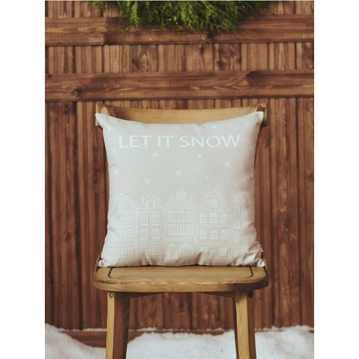 Sinsay - Świąteczna poszewka z napisem i wzorem kamieniczek - kremowy ze sklepu Sinsay w kategorii Poszewki na poduszki - zdjęcie 187200290