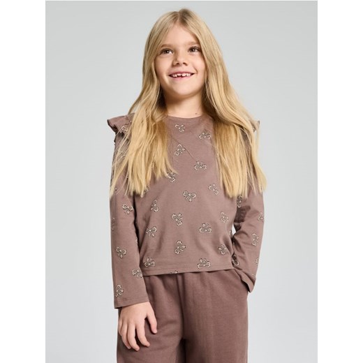 Sinsay - Bawełniana koszulka ze wzorkiem - brązowy - id: 853GH-84X - marki Sinsay - 187200410 Sinsay - Bawełniana koszulka ze wzorkiem - brązowy ze sklepu Sinsay w kategorii Bluzki dziewczęce - zdjęcie 187200410