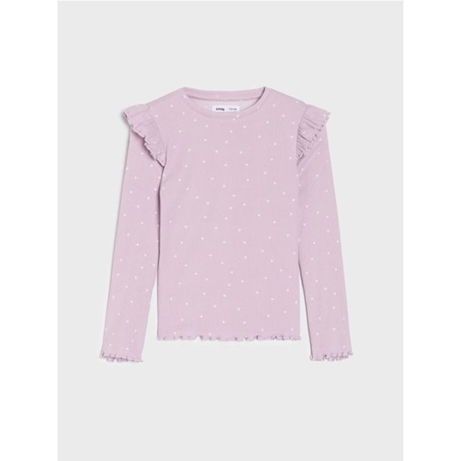 Sinsay - Prążkowana koszulka z długim rękawem w kropki - fioletowy ze sklepu Sinsay w kategorii Bluzki dziewczęce - zdjęcie 187200474