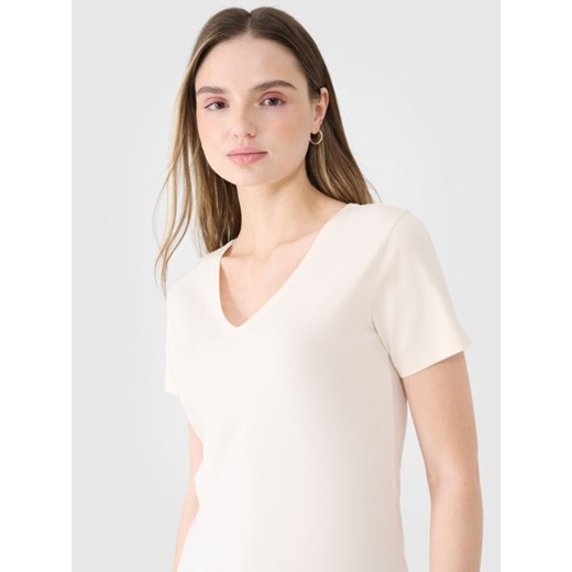 Damski t-shirt basic 4F 4FWSS25TTSHF1990 - biały ze sklepu Sportstylestory.com w kategorii Bluzki damskie - zdjęcie 187202342