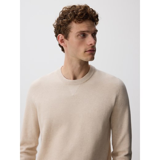 Reserved - Strukturalny sweter z bawełną - kremowy ze sklepu Reserved w kategorii Swetry męskie - zdjęcie 187202943