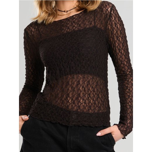 Sinsay - Ażurowa bluzka z długim rękawem - brązowy ze sklepu Sinsay w kategorii Bluzki damskie - zdjęcie 187203943