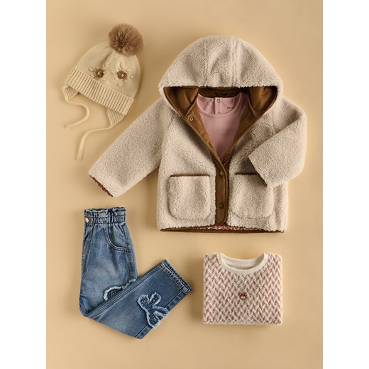 Reserved - Kurtka z miękkim misiem - beżowy ze sklepu Reserved w kategorii Kurtki dziewczęce - zdjęcie 187204483