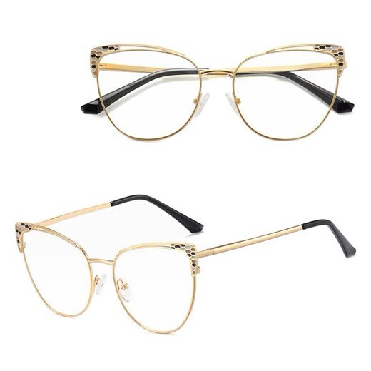 Stalowe Damskie okulary kocie zerówki do komputera BLUE LIGHT z flexami 25102C Złoty/Czarny ze sklepu Stylion w kategorii Okulary zerówki damskie - zdjęcie 187206750