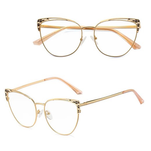 Stalowe Damskie okulary kocie zerówki do komputera BLUE LIGHT z flexami 25102E Stylion Stylion