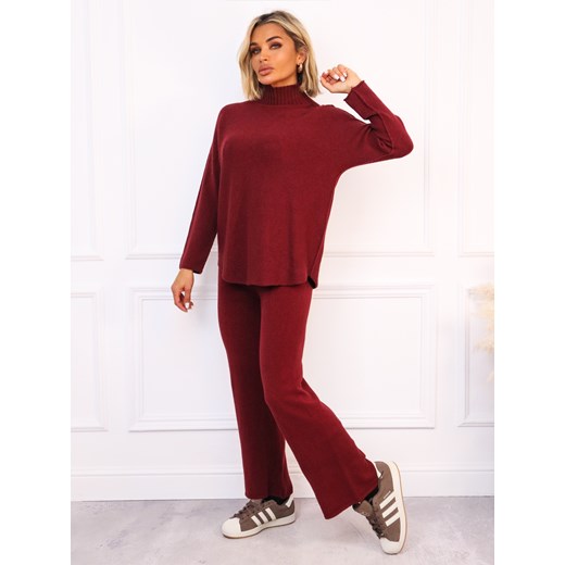 DZIANINOWY KOMPLET SWETER Z PÓŁGOLFEM+ SZEROKIE SPODNIE- BORDOWY - id: 20547 - marki Olika - 187206810 DZIANINOWY KOMPLET SWETER Z PÓŁGOLFEM+ SZEROKIE SPODNIE- BORDOWY ze sklepu olika.com.pl w kategorii Komplety i garnitury damskie - zdjęcie 187206810