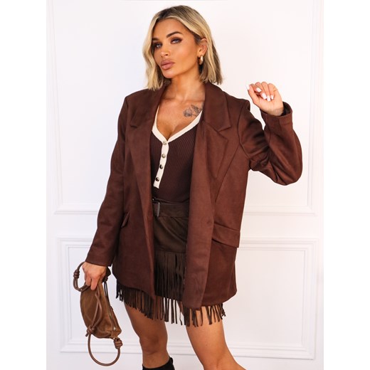 ZAMSZOWA MARYNARKA OVERSIZE ZAPINANA NA GUZIK- CZEKOLADOWA - id: 20565 - marki Olika - 187206821 ZAMSZOWA MARYNARKA OVERSIZE ZAPINANA NA GUZIK- CZEKOLADOWA ze sklepu olika.com.pl w kategorii Marynarki damskie - zdjęcie 187206821