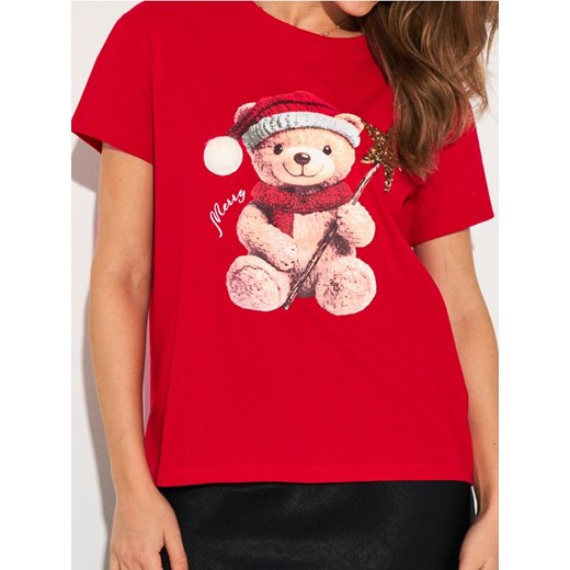 Sinsay - Bawełniana koszulka z nadrukiem świątecznym - czerwony ze sklepu Sinsay w kategorii Bluzki damskie - zdjęcie 187208720