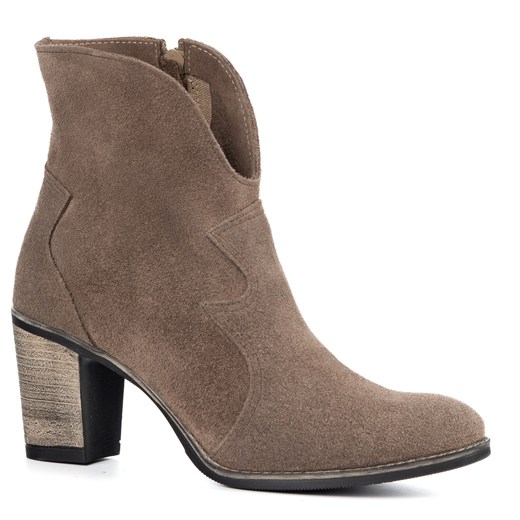 Botki na obcasie skórzane stylowe z zamkiem LUCY beżowe ziemia ze sklepu butyolivier w kategorii Botki - zdjęcie 187208764