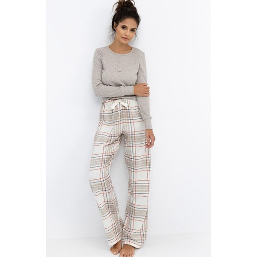 Sensis długa piżama damska Angelina, Kolor cappuccino-kratka, Rozmiar S, SENSIS ze sklepu Primodo w kategorii Piżamy damskie - zdjęcie 187209571
