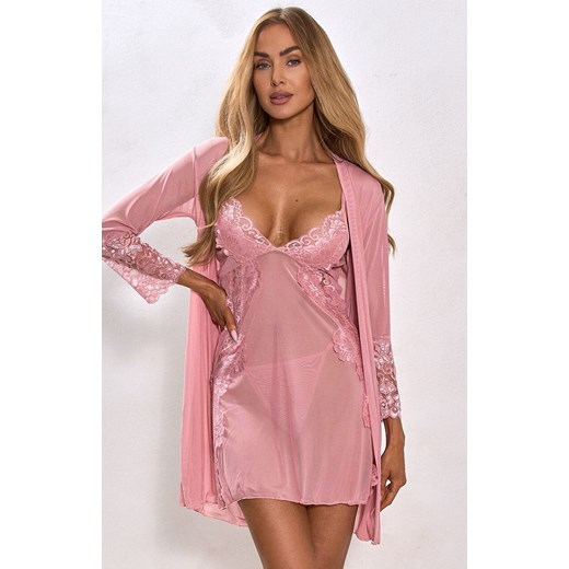 3-częściowy komplet damski koszulka i szlafrok różowy SAY PURE, Kolor różowy, Rozmiar M, PURE SIN ze sklepu Intymna w kategorii Koszule nocne - zdjęcie 187211461