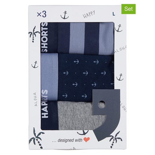 Happy Shorts Bokserki (3 pary) w kolorze granatowo-szarym ze sklepu Limango Polska w kategorii Majtki męskie - zdjęcie 187212723