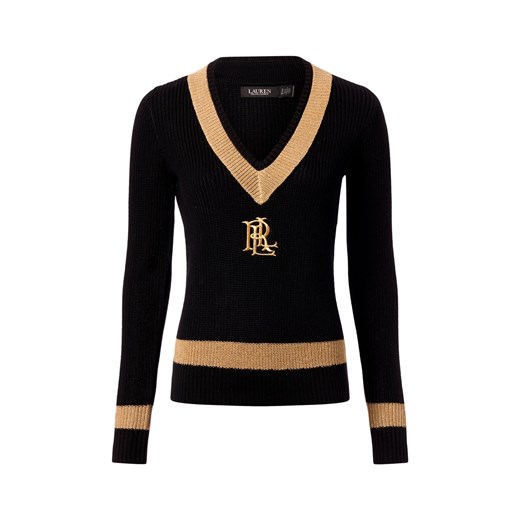 Lauren Ralph Lauren Sweter damski z dzianiny ściągaczowej Kobiety Prążki czarny jednolity ze sklepu vangraaf w kategorii Swetry damskie - zdjęcie 187214582