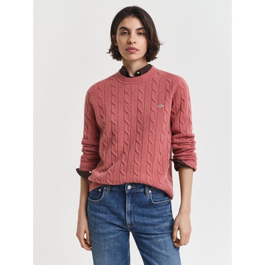 Gant Damski sweter z dzianiny z wełny jagnięcej Kobiety Wełna brudny róż jednolity - id: 713901-0006-09900 - marki Gant - 187214590 Gant Damski sweter z dzianiny z wełny jagnięcej Kobiety Wełna brudny róż jednolity ze sklepu vangraaf w kategorii Swetry damskie - zdjęcie 187214590