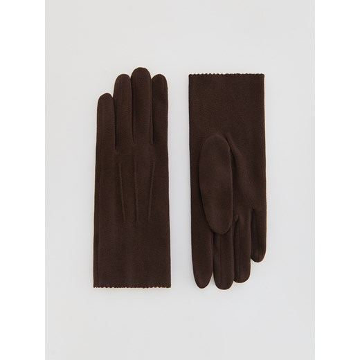 Reserved - Rękawiczki z imitacji zamszu - ciemnobrązowy Reserved S Reserved
