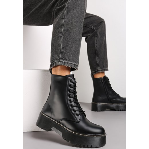 Czarne Sznurowane Botki Workery na Grubej Podeszwie Glacea Renee 38 renee.pl