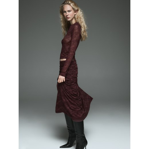 Reserved - Koronkowa spódnica midi - bordowy ze sklepu Reserved w kategorii Spódnice - zdjęcie 187219130