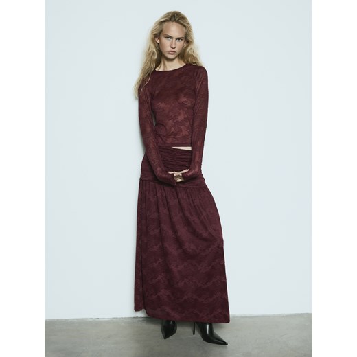 Reserved - Koronkowy longsleeve - bordowy ze sklepu Reserved w kategorii Bluzki damskie - zdjęcie 187219163