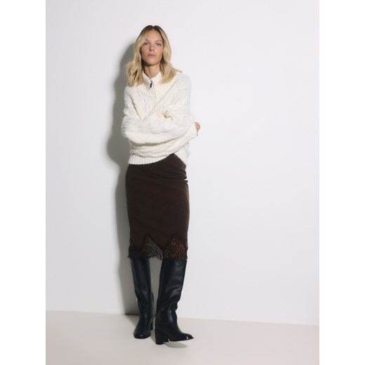 Reserved - Spódnica z koronką - ciemnobrązowy ze sklepu Reserved w kategorii Spódnice - zdjęcie 187219632